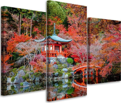 Quadro-su-tela-3-pezzi-Giappone-paesaggio-rosso