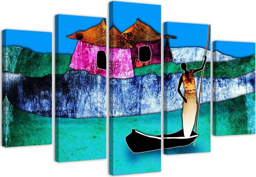 Quadro-su-tela-5-pannelli-Africa-colorata-Natura