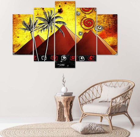 Quadro-su-tela-5-pannelli-Africa-Piramidi-Palme