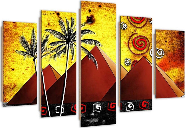 Quadro-su-tela-5-pannelli-Africa-Piramidi-Palme