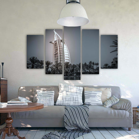 Quadro-su-tela-5-pannelli-Albergo-Burj-Al-Arab-Dubai