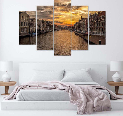 Quadro-su-tela-5-pannelli-Amsterdam-città-fluviale