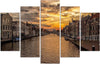Quadro-su-tela-5-pannelli-Amsterdam-città-fluviale