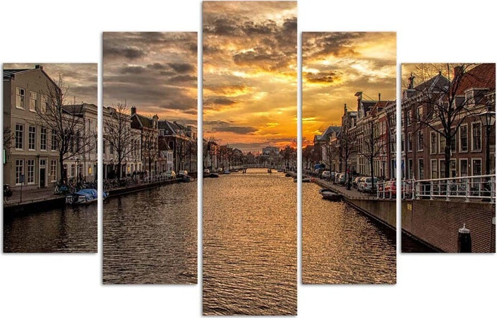 Quadro-su-tela-5-pannelli-Amsterdam-città-fluviale