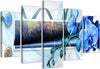Quadro-su-tela-5-pannelli-Astratto-di-orchidea-blu
