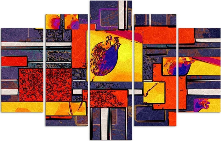 Quadro-su-tela-5-pannelli-Astrazione-colorata