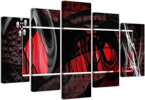 Quadro-su-tela-5-pannelli-Astrazione-rossa