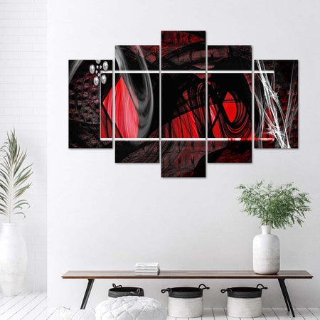 Quadro-su-tela-5-pannelli-Astrazione-rossa