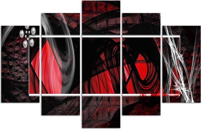 Quadro-su-tela-5-pannelli-Astrazione-rossa