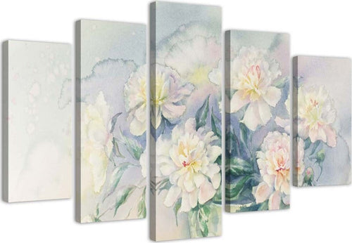 Quadro-su-tela-5-pannelli-Bouquet-di-fiori-bianco