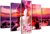 Quadro-su-tela-5-pannelli-Buddha-Mare-al-tramonto
