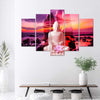 Quadro-su-tela-5-pannelli-Buddha-Mare-al-tramonto