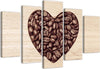 Quadro-su-tela-5-pannelli-Caffè-del-cuore