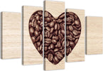 Quadro-su-tela-5-pannelli-Caffè-del-cuore