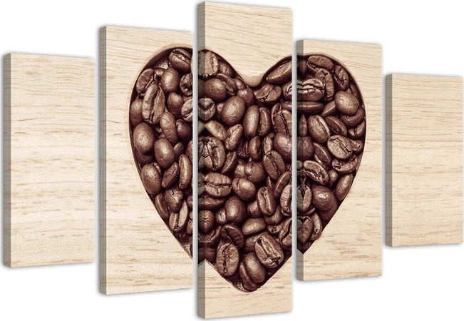 Quadro-su-tela-5-pannelli-Caffè-del-cuore