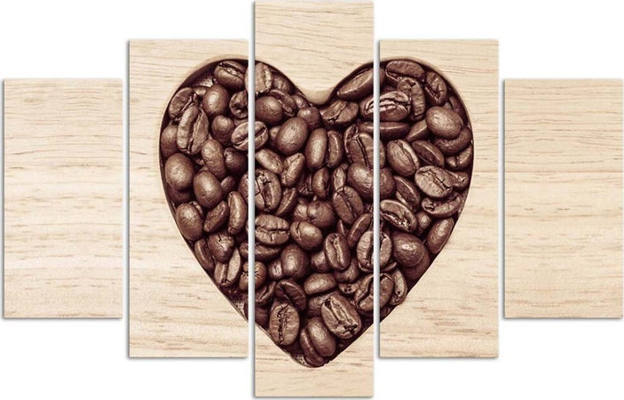 Quadro-su-tela-5-pannelli-Caffè-del-cuore