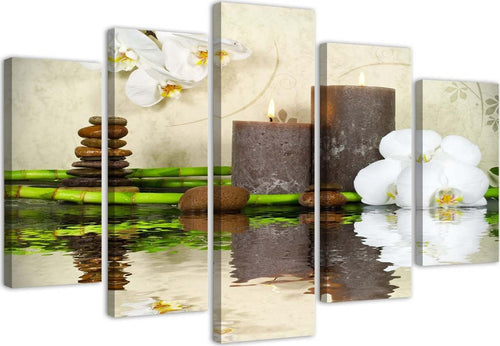 Quadro-su-tela-5-pannelli-Candela-Zen-Spa-Orchid