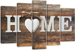 Quadro-su-tela-5-pannelli-Casa-Cuore-Marrone-Retro