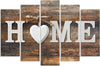 Quadro-su-tela-5-pannelli-Casa-Cuore-Marrone-Retro