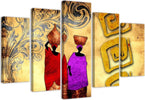 Quadro-su-tela-5-pannelli-Dipingere-l'Africa-Donne-colorate