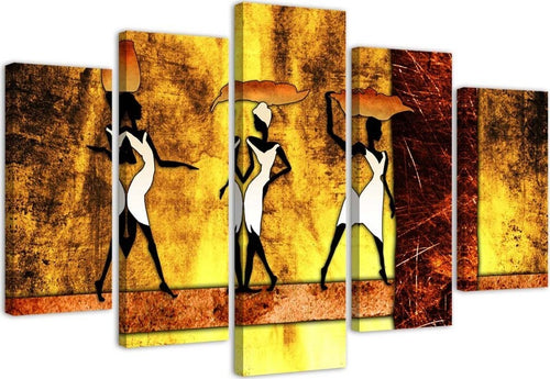 Quadro-su-tela-5-pannelli-Donne-Africa-Astrazione