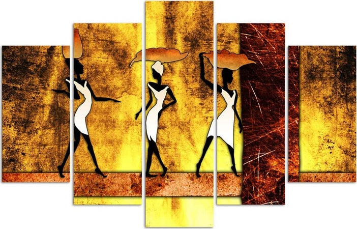 Quadro-su-tela-5-pannelli-Donne-Africa-Astrazione