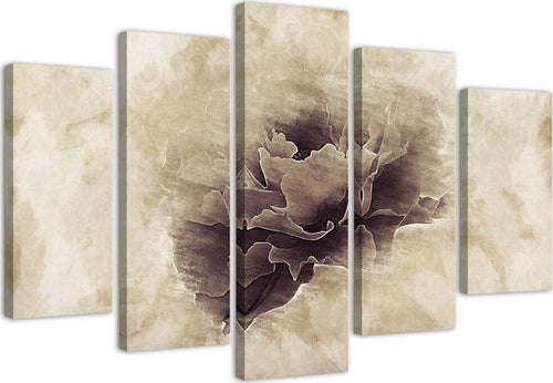 Quadro-su-tela-5-pannelli-Fiore-di-rosa-Beige-Natura