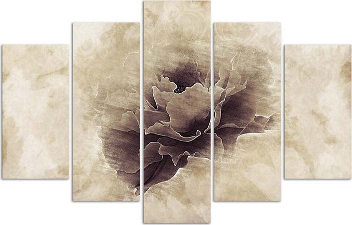 Quadro-su-tela-5-pannelli-Fiore-di-rosa-Beige-Natura