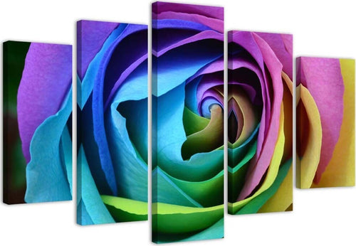 Quadro-su-tela-5-pannelli-Fiore-di-rosa-colorato