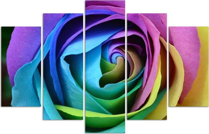 Quadro-su-tela-5-pannelli-Fiore-di-rosa-colorato