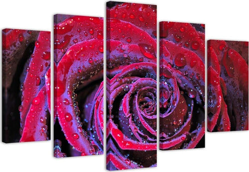 Quadro-su-tela-5-pannelli-Fiore-di-rosa-rosso