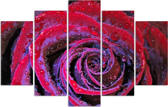Quadro-su-tela-5-pannelli-Fiore-di-rosa-rosso