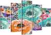 Quadro-su-tela-5-pannelli-Fiori-colorati-astratti