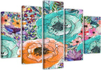 Quadro-su-tela-5-pannelli-Fiori-colorati-astratti