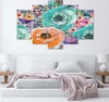 Quadro-su-tela-5-pannelli-Fiori-colorati-astratti