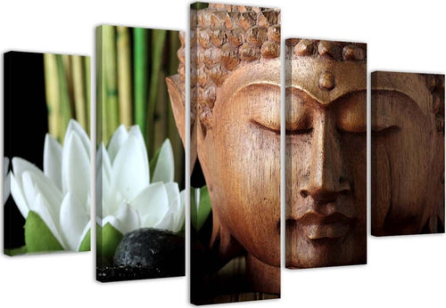 Quadro-su-tela-5-pannelli-Fiori-di-bambù-di-Buddha
