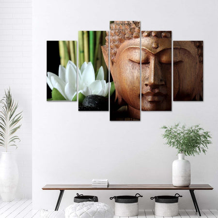 Quadro-su-tela-5-pannelli-Fiori-di-bambù-di-Buddha