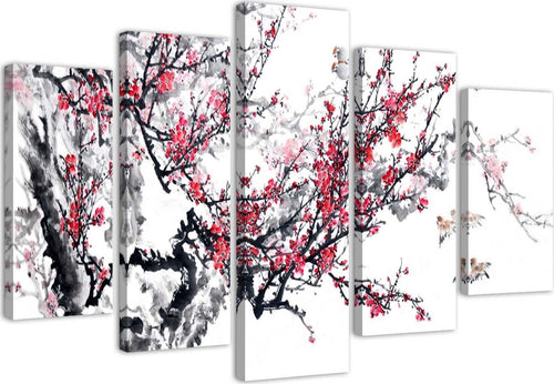 Quadro-su-tela-5-pannelli-Fiori-di-ciliegio-giapponesi