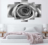 Quadro-su-tela-5-pannelli-Fiori-di-rosa-in-bianco-e-nero