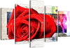 Quadro-su-tela-5-pannelli-Fiori-di-rosa-rossa-Natura