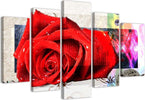 Quadro-su-tela-5-pannelli-Fiori-di-rosa-rossa-Natura