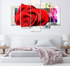 Quadro-su-tela-5-pannelli-Fiori-di-rosa-rossa-Natura