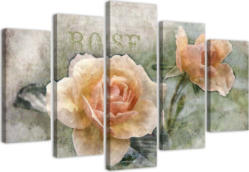 Quadro-su-tela-5-pannelli-Fiori-di-rosa-tea