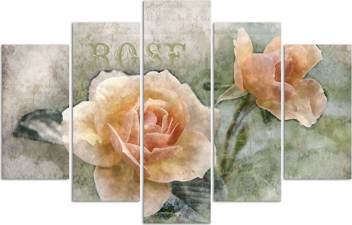 Quadro-su-tela-5-pannelli-Fiori-di-rosa-tea