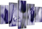 Quadro-su-tela-5-pannelli-Fiori-di-tulipano-viola