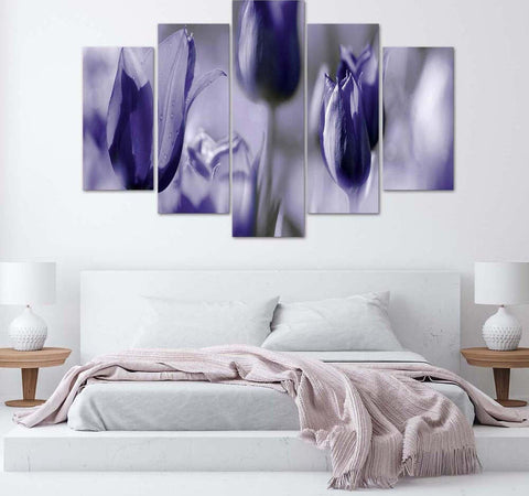 Quadro-su-tela-5-pannelli-Fiori-di-tulipano-viola