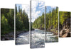 Quadro-su-tela-5-pannelli-Foresta-Fiume-Verde-Natura