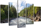 Quadro-su-tela-5-pannelli-Foresta-Fiume-Verde-Natura