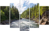 Quadro-su-tela-5-pannelli-Foresta-Fiume-Verde-Natura