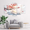 Quadro-su-tela-5-pannelli-Giappone-Fiori-di-ciliegio